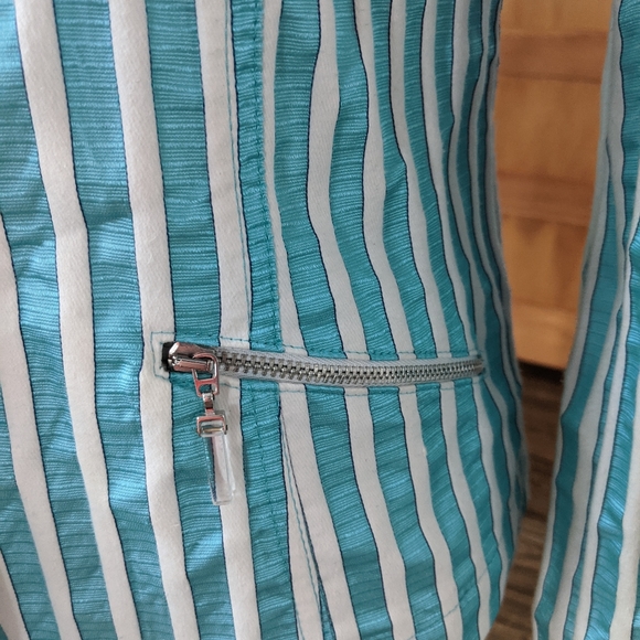 Turquoise white striped blazer seersucker 8 - Picture 2 of 14